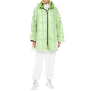 NWT IENKI IENKI Raincoat PVC and Quilted Foiled Shell Hooded Down Coat - size XS